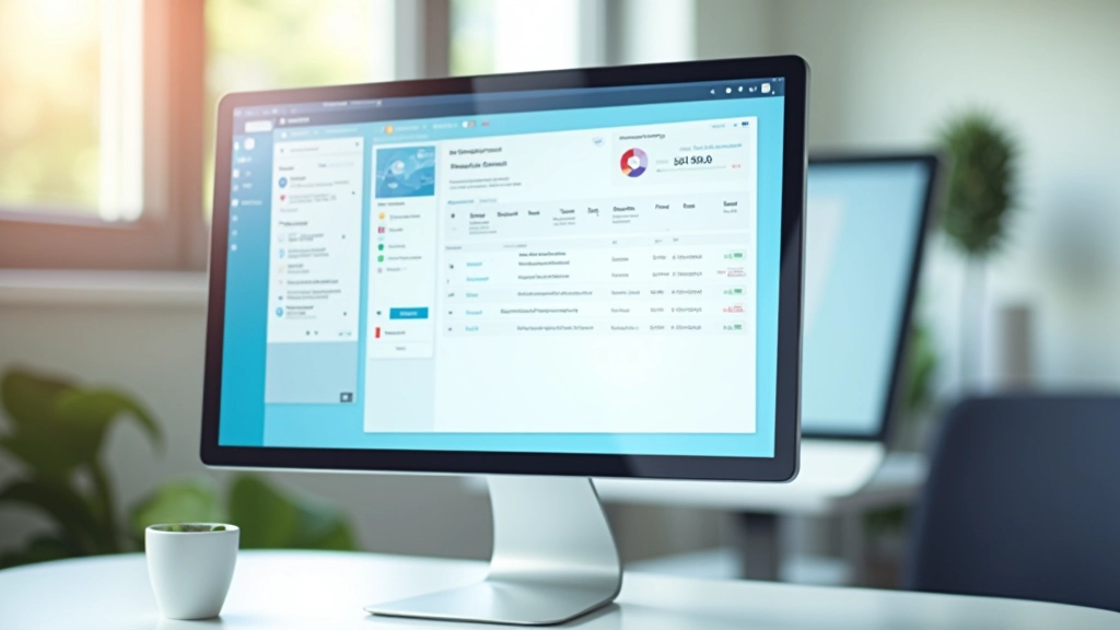 Patiëntenportaal interface op computer, medische gegevens veilig opgeslagen, modern dashboard design